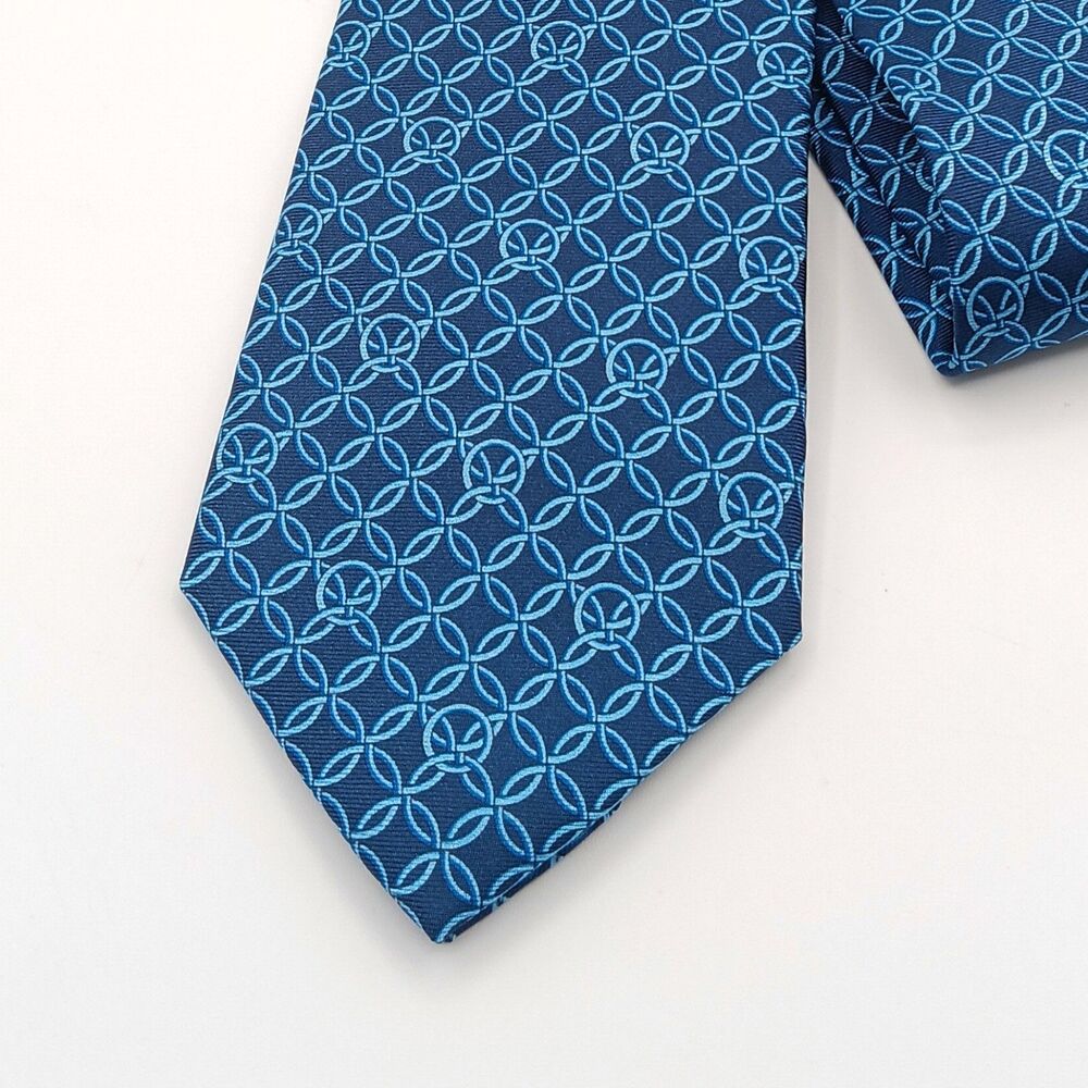 John W. Nordstrom Silk Tie Mens 62” Blue Geometric Designer Wide Nautical New